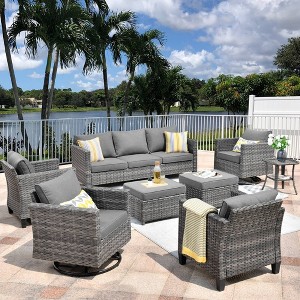 Ovios Tampa 8pc Wicker Outdoor Patio Furniture Conversation Sofa Set with Swivel Chairs and Cushions - 1 of 4
