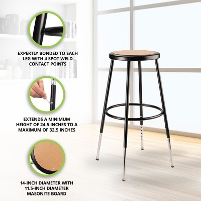 Adjustable Black Steel Stool with Round Seat, 32.5"
