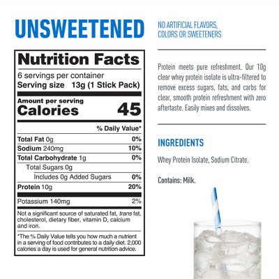 Isopure Protein Water Stick Pack - Unflavored - 6ct