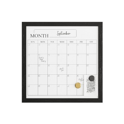 Black Woodgrain Magnetic Monthly Dry Erase Calendar with Marker and Magnets