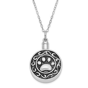 Black Bow Jewelry Rhodium Plated Sterling Silver Paw Print Ash Holder Necklace, 18 Inch - 1 of 4
