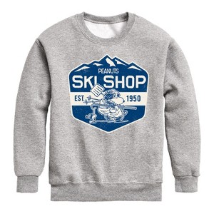 Boys' - Peanuts - Snoopy and Woodstock Ski Shop Graphic Long Sleeve Fleece Sweatshirt - 1 of 4