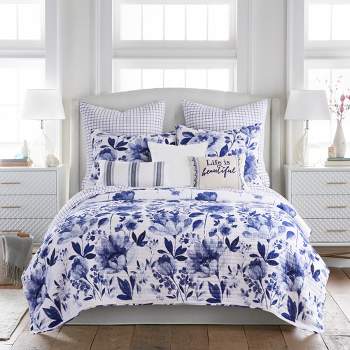 Lorrance Blue Quilt Set - One King Quilt And Two King Shams - Levtex ...