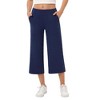 Wide Leg Capri Pants for Women Pull on Loose Lounge Yoga Workout Elastic Waist Cropped Pants with Pockets - 3 of 4