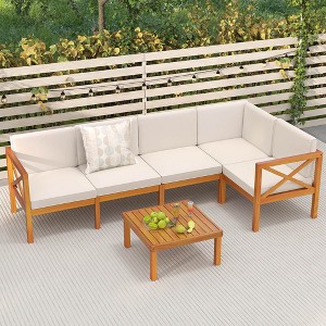 Costway 6 PCS Acacia Wood Patio Furniture Set with Cushions and Coffee Table for Garden - 1 of 4