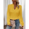 Women's Elegant Notched V Neck Flounce Long Sleeve Shirt Frill Trim Blouse Tops - 2 of 4