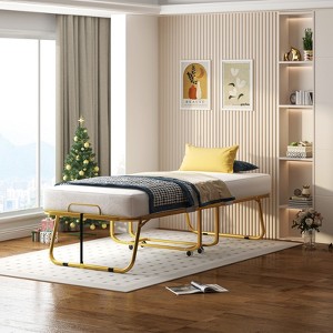 Mjkone Folding Bed with Memory Foam Mattress, Single Rollaway Bed for Guests, Space Saving Portable Bed with Lockable Wheels, Easy Assembly & Moving - 1 of 4