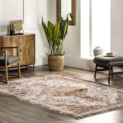 Jessamine Beige Geometric Washable Synthetic Area Rug