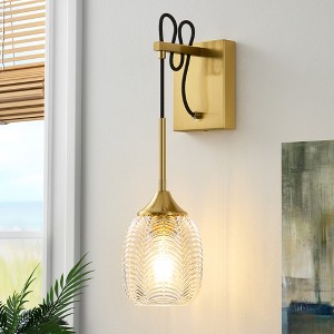 POWLIG 5.11" Modern Adjustable Gold Wall Sconces - Dimmable Bathroom Lighting with Glass Shade - 1 of 4