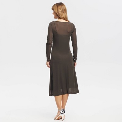 Женские платья A New Day Women's Long Sleeve Lined Mesh Midi Dress - A New Day™ Dark Olive Green XS — фото 2
