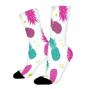 Green Pink Pineapples Summer Women Printed Crew Socks Funny Funky Socks Soft Polyester Novelty Gifts for Artists Men - 1 of 1