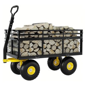 Steel Garden Cart with 10" Wheels, Wagon Cart, Removable Sides, 180° Handle for Lawn, Farm, Outdoor - 1 of 4