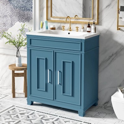 Freestanding Bathroom Vanity With Ceramic Sink,Bathroom Floor Cabinets With Storage Shelf,Bathroom Storage Cabinet-Cuddlewood