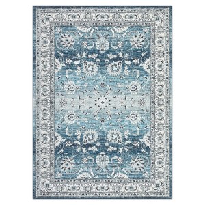 Washable Vintage Foral Rug Non Slip Low Pile Rug Soft Throw Floor Cover Foldable Indoor Carpet for Living Room Bedroom Playroom Nursery - 1 of 4