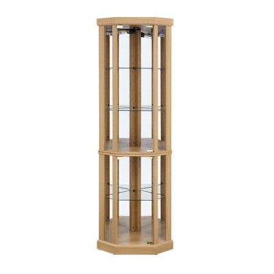GlasFlength,Decorative Storage Cabinets, Corner Display Case, Multiple Shelves for Collectibles, Elegant Home Addition, Beige, 16.46"*16.46"*69.84"