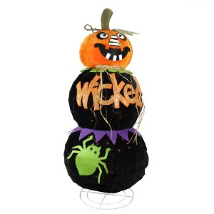 Northlight 38" Prelit Standing Spooky Wicked Jack-o-Lantern Pumpkin Halloween Decoration - Orange/Black - 1 of 3