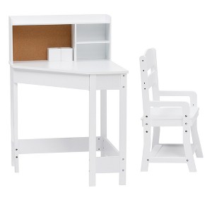 Children's study desk and chair set, corner desk with adjustable chair, storage cabinet, cork bulletin board, pen holder, small art table - 1 of 4