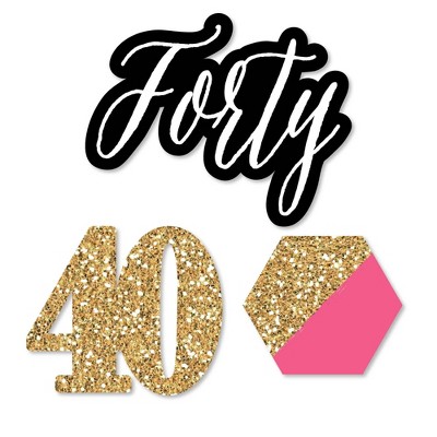 Big Dot of Happiness Chic 40th Birthday - Pink, Black and Gold - DIY Shaped Party Cut-Outs - 24 Count