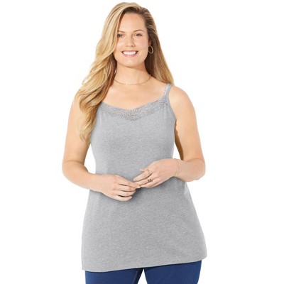 Catherines Women's Plus Size Suprema Cami With Lace - 3x, Heather Grey ...