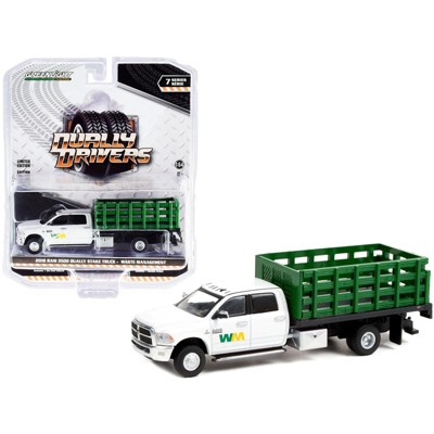 2018 RAM 3500 Dually Stake Truck "Waste Management" White & Green "Dually Drivers" Series 7 1/64 Diecast Model Car by Greenlight