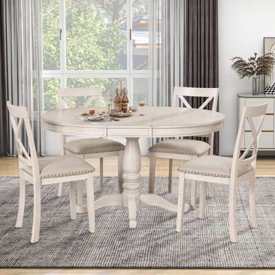 NicBex 5 Piece Dining Table Set with Solid Wood Modern Kitchen Table Set with Upholstered Chairs with Backrest for Kitchen