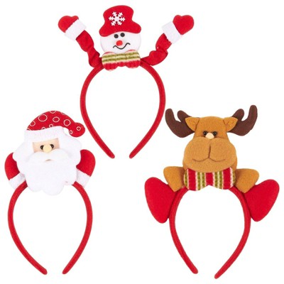 Juvale 3-Pack Christmas Headbands, Plastic Red Novelty Accessories for Parties Decorations, 3 Designs