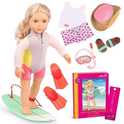 Our Generation Coral with Storybook & Accessories 18" Posable Surfer Doll