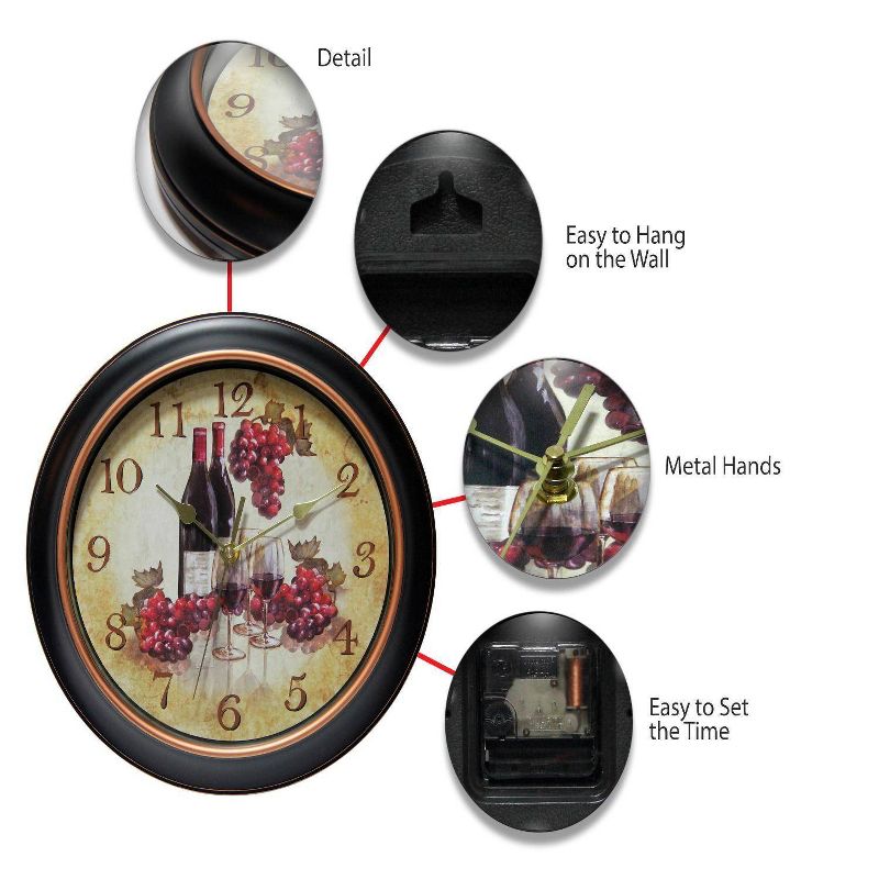 12&#34; Pinot Wall Clock Black - Infinity Instruments, 4 of 7