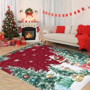 Christmas Living Room Rug Non Slip Washable Area Rugs Low Pile Stain-Resistant Snowflake Festive Carpet for Bedroom Dining Room Red - 1 of 4