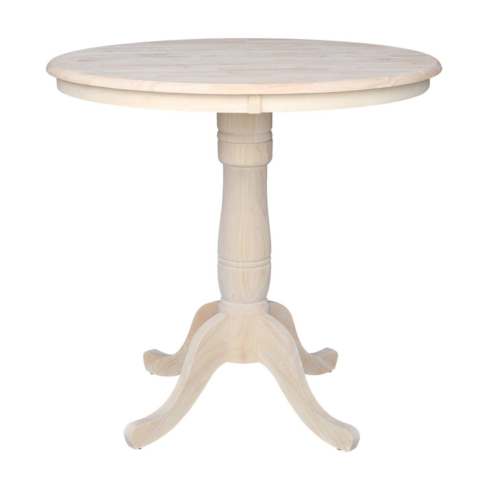 Photos - Dining Table 36" Round Top Pedestal Counter Height Table Unfinished - International Con