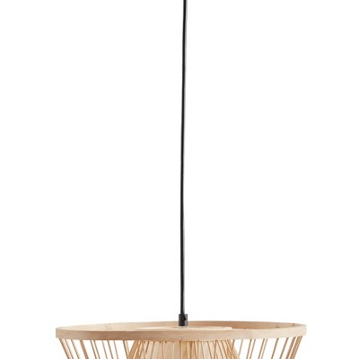 Natural Bamboo Rattan Pendant Light with Matte Black Cord