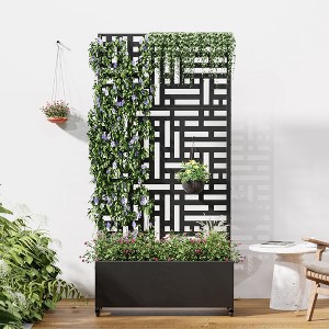 PexFix 71" x 35.4" Tall Wrought Iron Garden Trellis with Planter Box Black Outdoor Plant Support for Climbing Flowers Vines Patio Yard Street Decor - 1 of 4
