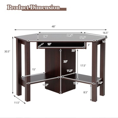Compact Functional Brown Wood Corner Desk with Keyboard Tray and Drawer