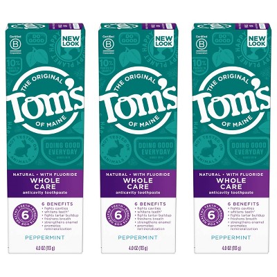 Tom's of Maine Whole Care Toothpaste Peppermint - 4.0oz/3pk