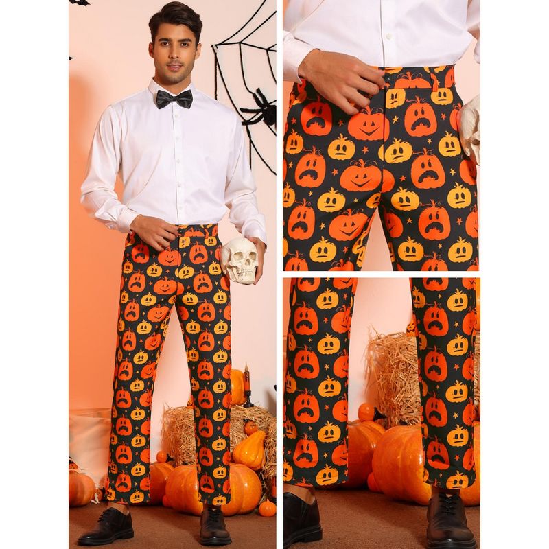 Lars Amadeus Men's Funny Party Cosplay Costume Halloween Pumpkin Printed Pants, 4 of 6