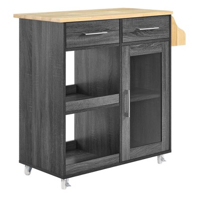 Modway Culinary Kitchen Cart – Rolling Utility Island with Storage Drawer, Shelves, and Side Spice Rack