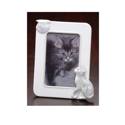 Roman Set of 12 Handcrafted Porcelain Cat and Fish Photo Picture Frames 4" x 6" - White