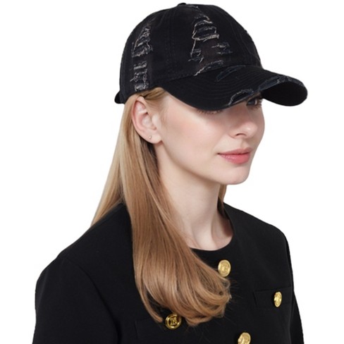 Anna kaci Vintage Washed Distressed Baseball Cap Denim Cotton Adjustable Dad Hats For Women Men Black Target