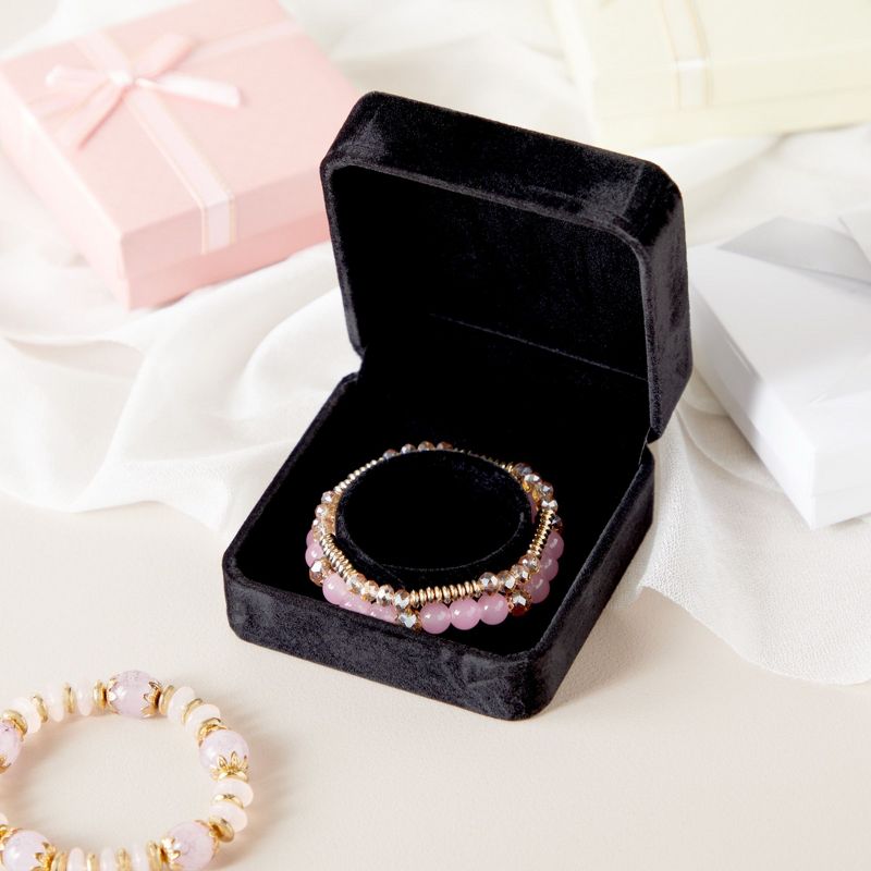 Juvale Square Velvet Jewelry Gift Box for Wedding, Birthday and Anniversary, Bracelets Storage Organizer Case, Black, 3.5x3.5x1.9 In, 3 of 9