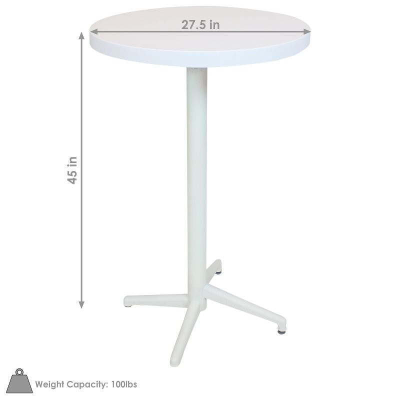 Sunnydaze 45"H Round Plastic All-Weather Commercial-Grade Patio Bar Table with Foldable Design, White, 3 of 11