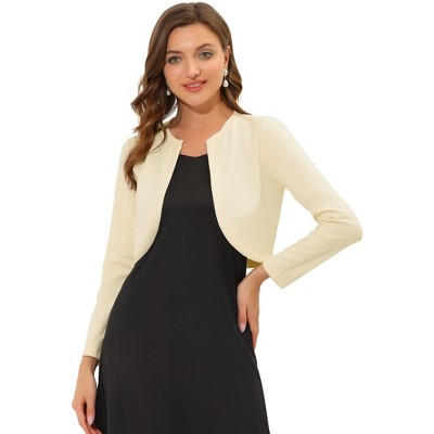 INSPIRE CHIC Women's Solid Open Front Curved Hem Stretchy Fabric Crop Bolero Shrug