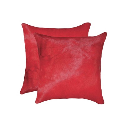 HomeRoots Set of Two 18" Red Cowhide Cowhide Throw Pillow