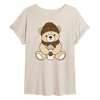 Women's - Instant Message - Coffee Bear Oversized Graphic T-Shirt