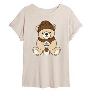 Women's - Instant Message - Coffee Bear Oversized Graphic T-Shirt - 1 of 4