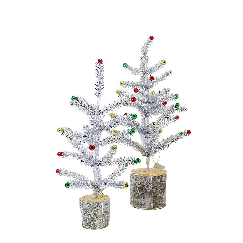 Ganz 14.0 Inch Silver Tinsel Tree Set Birch Tree Base Beads Tree Sculptures, 2 of 4