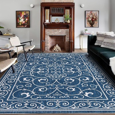 Washable Modern Area Rug, Rubber Backing Low Pile Foldable Carpet for Bedroom, Living Room, Study