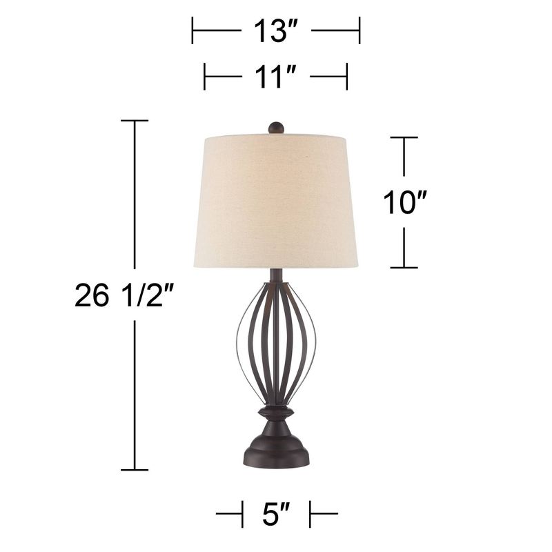 360 Lighting Grant Rustic Industrial Table Lamps 26 1/2" High Set of 2 Bronze Metal Cage Taupe Drum Shade for Bedroom Living Room Bedside Nightstand, 4 of 8