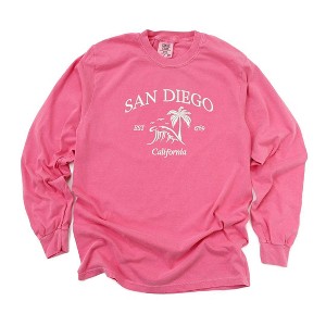 Simply Sage Market Women's Embroidered San Diego Long Sleeve Garment Dyed Tee - 1 of 3