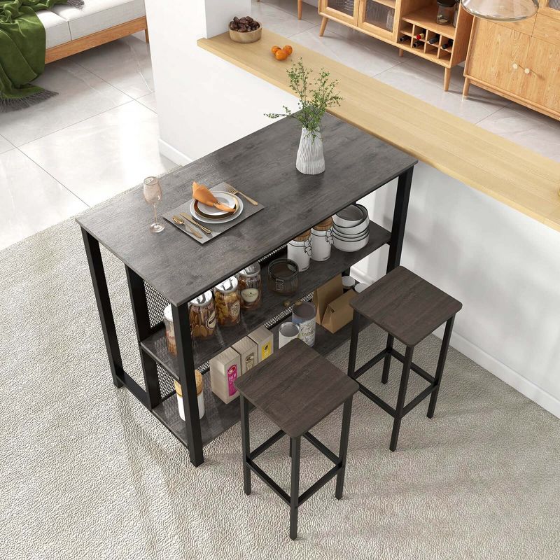 Costway 36" Tall 3-Tier Bar Table with Storage Metal Frame Adjustable Foot Pads Rustic Brown/Grey, 5 of 11