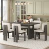 7-Piece Retro Dining Set, 1 Rectangular Table with Designed Trestle Base and 6 Upholstered Chairs for Dining Room and Kitchen - 2 of 4